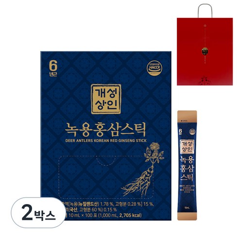 개성상인 녹용홍삼스틱 10ml x 100포 + 쇼핑백, 1L, 2박스