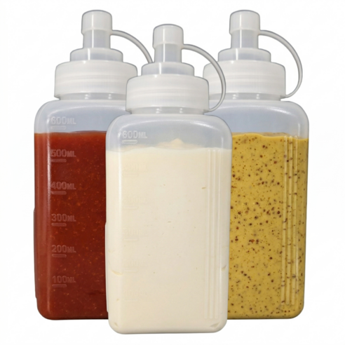 데일리픽 업소용 대용량 투명 소스통 노즐통, 3개, 600ml
