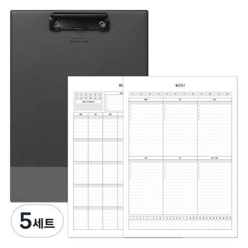 데얼스 클립보드 + A4 스케줄러 먼슬리 + 위클리, 차콜그레이, 5세트