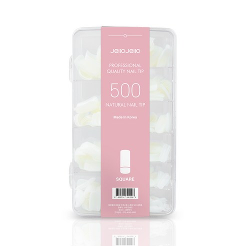 젤로젤로 인조 네일 팁 500p 세트, 스퀘어 내추럴, 1개