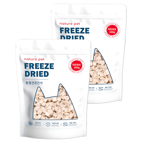 네이처펫 반려동물 동결건조 간식, 치킨 큐브맛, 300g, 2개