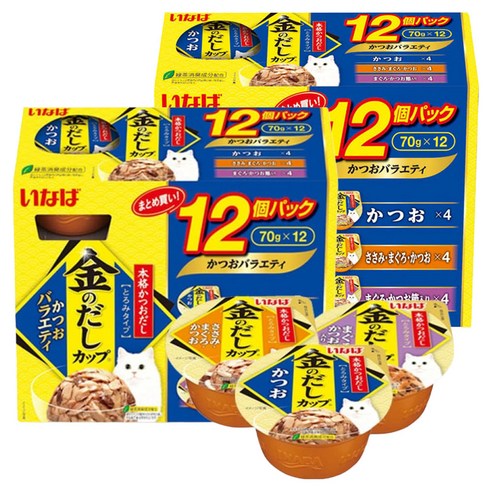 이나바 고양이 금빛육수컵 버라이어티 간식, 가다랑어, 70g, 24개