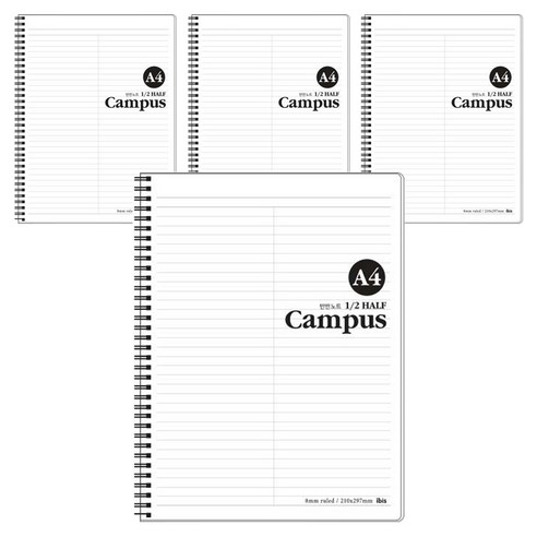 아이비스 A4 PP 반반 좌철 노트, 화이트, 4개