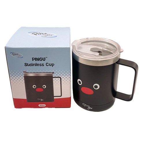 핑구 데이니즈 스테인리스컵 + 뚜껑 350ml, 블랙, 1개