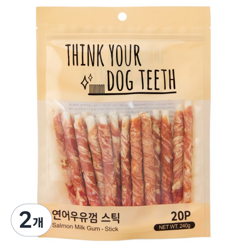 띵크유어도그티 강아지 딩고껌 스틱형 20P, 연어, 240g, 2개
