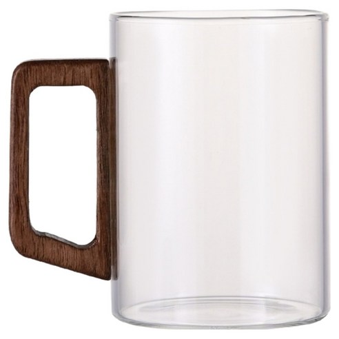 유리 우드 손잡이 내열 머그컵 400ml, 투명, 1개