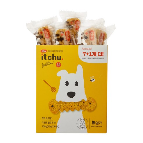 잇츄 강아지 옐로우 덴탈껌 M 8p, 밀웜 + 마누카꿀 맛, 128g, 1개