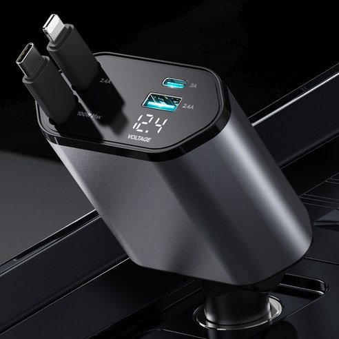 모잇 차량용 릴타입 동시 4구 충전 고속 충전기 (애플+C타입) 후기 분석 - 릴타입 케이블 활용