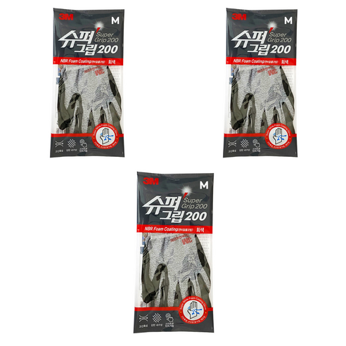 쓰리엠 슈퍼그립 장갑 200, 3개, 그레이