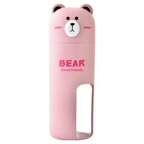 더자카 파스텔 곰돌이 칫솔 케이스, 핑크, 1개
