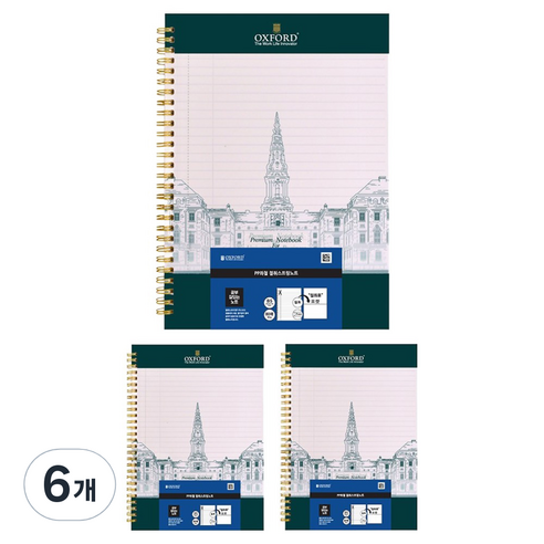 OXFORD PP 레터 좌철 80매 포켓폴더 포함 스프링 유선 노트 B5, 그린, 6개