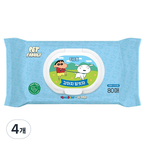 LG생활건강 펫패밀리 강아지 발씻자 짱구 세정티슈, 80개입, 4개