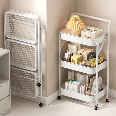 탐사 원터치 접이식 철재 트롤리, 화이트, 3단