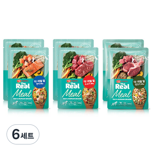 하림펫푸드 전연령 더리얼 밀 강아지 화식 연어 + 소고기 + 양고기 세트 (냉동), 180