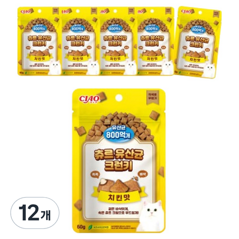 챠오츄르 고양이 츄르 유산균 크런키, 치킨, 60g, 12개