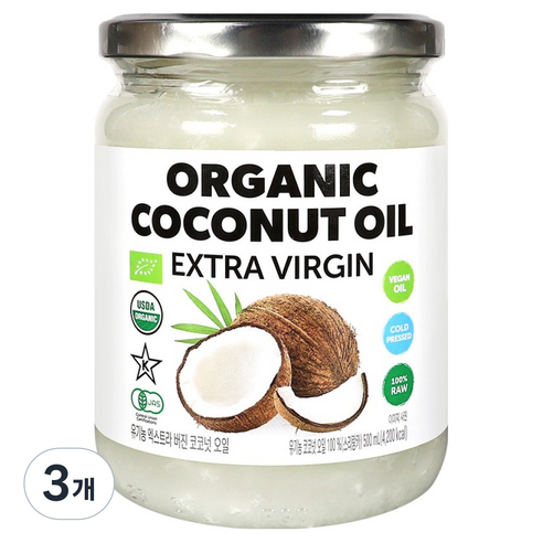 SMR 엑스트라버진 유기농 코코넛오일, 3개, 500ml