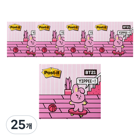 포스트잇 강한점착용 커버노트 BT21, COOKY, 25개
