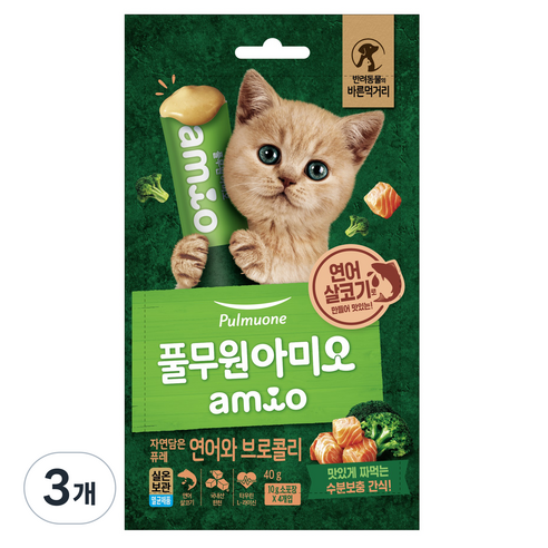 풀무원아미오 자연담은퓨레 연어와 브로콜리, 혼합맛(연어/브로콜리), 40g, 3개