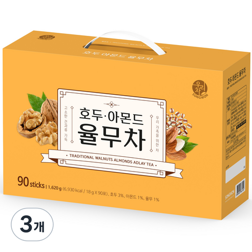 우리차 송원식품 호두 아몬드 율무차 90p, 18g, 90개입, 3개