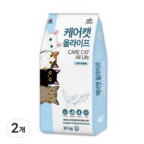 사조동아원 전연령 케어캣 올라이프 건식사료, 닭, 20kg, 2개