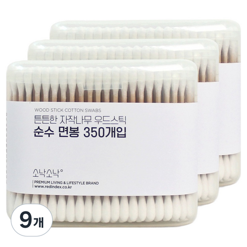 소낙소낙 튼튼한 자작나무 우드스틱 순수 면봉, 9개, 350개입