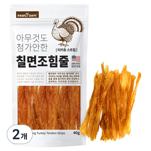 폴리데이 강아지 아무것도 첨가안한 육포 터키츄, 40g, 2개, 칠면조힘줄 스트립