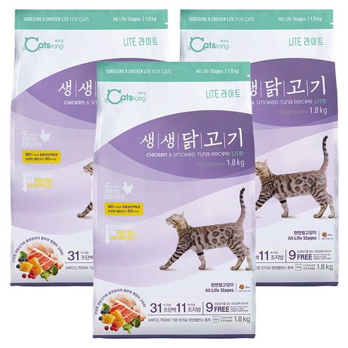 캐츠랑 고양이 생생닭고기 기능성 사료, 다이어트(체중유지), 1.8kg, 3개