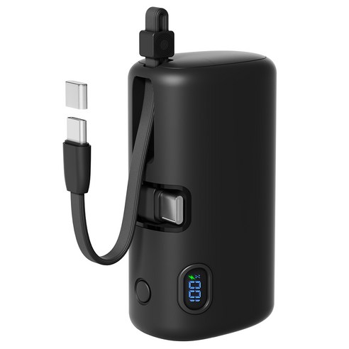 누아트 22.5W PD 고속충전 동시충전 빌트인 케이블 대용량 도킹형 미니 보조배터리 10000mAh C타입, 블랙