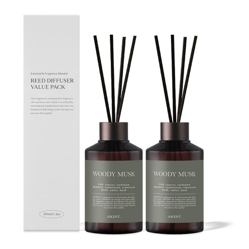 에이센트 퍼퓸드 디퓨저, 우디머스크, 200ml, 2개