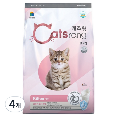 캐츠랑 키튼 고양이 건식 사료, 8kg, 4개, 닭+참치