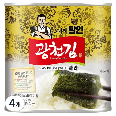 광천김 3대째 달인 재래 캔김, 30g, 4개