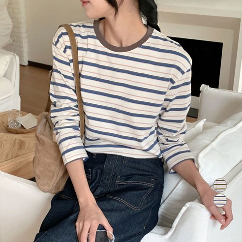 아피나르 여성용 레트로 스트라이프 긴팔 티셔츠
