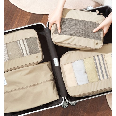 브랜든 여행용 라이트 압축 파우치 세트 후기 분석 - 캐리어 내부 정리 샷