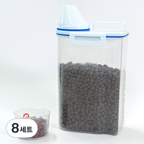 요기쏘 반려동물 사료보관통 + 계량컵, 투명, 2.5L, 8세트 상품 사진