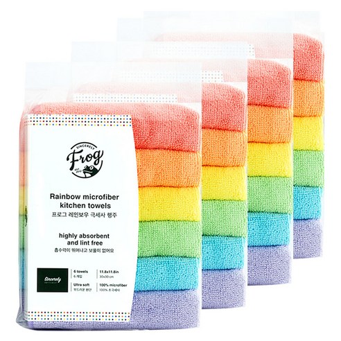 프로그 레인보우 극세사 행주, 30 x 30 cm, 4세트
