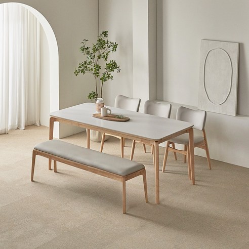 파로마 리샤르 세라믹 원목식탁 1800 6인용 + A리샤르 의자 3p + 벤치 세트 방문설치