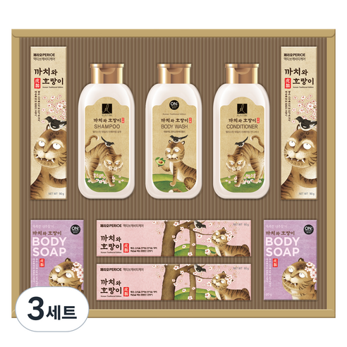 LG생활건강선물세트까치와호랑이P호A3+쇼핑백,3세트