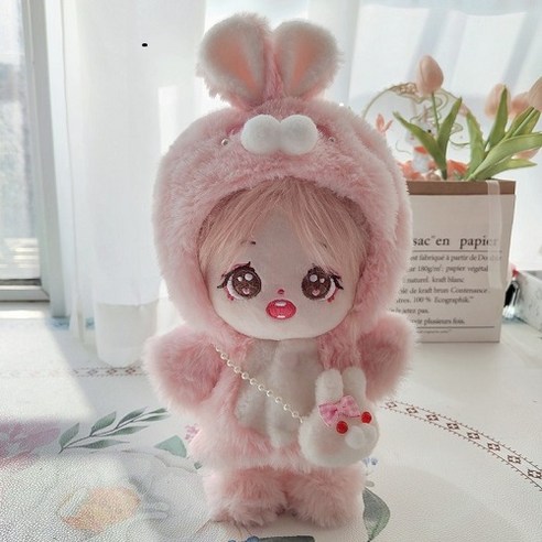 모카돌 20cm 솜인형 토끼 털자켓 + 가방 + 신발 세트, 핑크, 1세트