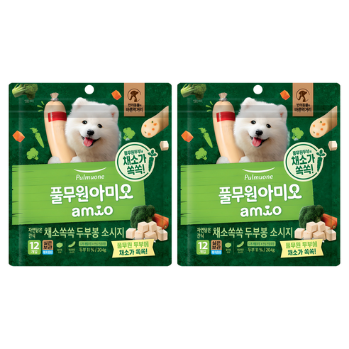 풀무원아미오 강아지 채소 쏙쏙 두부봉 소시지 간식 12p, 두부맛, 204g, 2개
