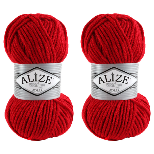 alize 마마니트 슈퍼라나 맥시 뜨개실, 레드, 2개