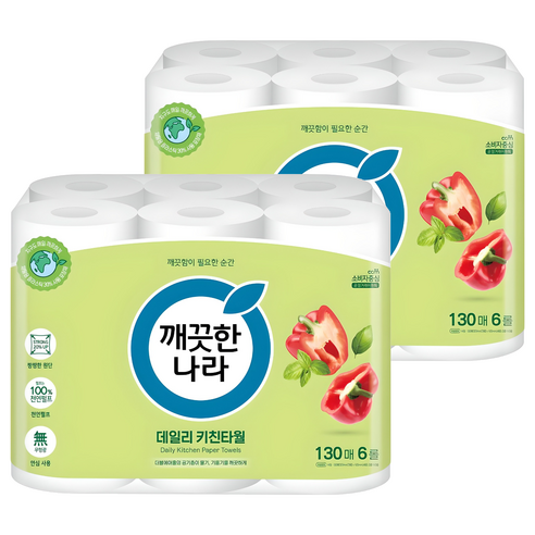 깨끗한나라 데일리 천연펄프 키친타월 130매, 12개 이미지