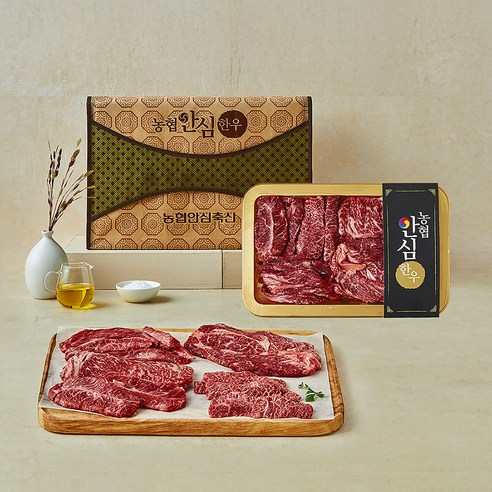 농협안심한우 1등급 채반 구이 선물세트 1호 등심200g + 채끝150g + 갈비살450g + 살치150g + 부채150g, 1세트