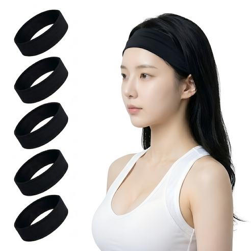 와이홉 슬림 스포츠 헤어밴드, 블랙, 5개
