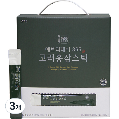 묘미담 에브리데이 365 고려 홍삼 스틱 100p, 1kg, 3개