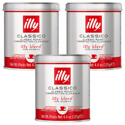 일리 클래식 로스트 그라운드 분쇄 커피, 에스프레소, 125g, 3개