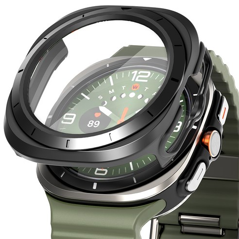 누아트 갤럭시워치 하드 케이스 풀커버 액정보호 강화유리 47mm 1개입, 블랙, 1개