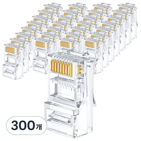 인네트워크 CAT.5E UTP 랜케이블 제작용 RJ45 8P8C 플러그 IN-8P8C5, 투명, 300개, 22.5mm