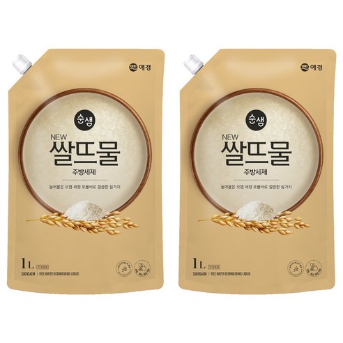 순샘 쌀뜨물 주방세제 리필, 1L, 2개