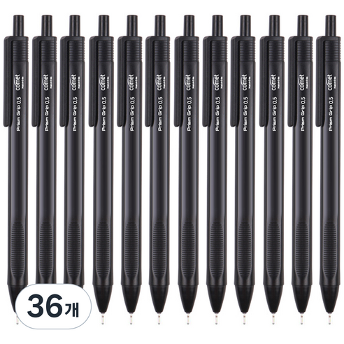 코멧 삼각 그립 중성 젤 펜 0.5mm, 블랙, 36개