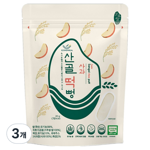 에코맘의산골이유식 산골떡뻥, 사과맛, 20g, 3개